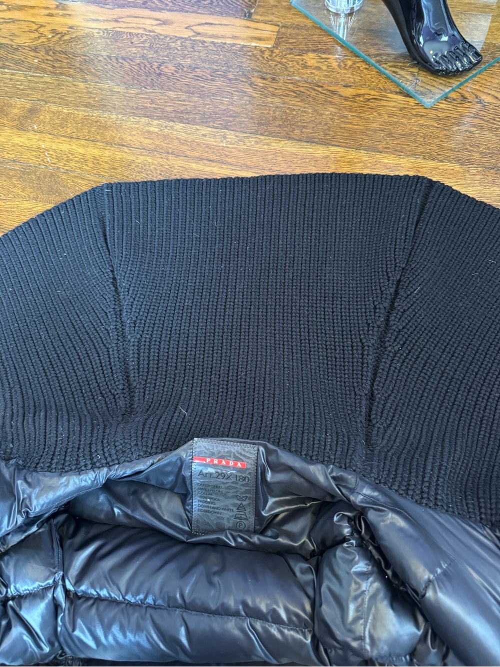 Prada sport Black Down Puffer Coat with Knit Shoulder Cape - Picture 15 of 16